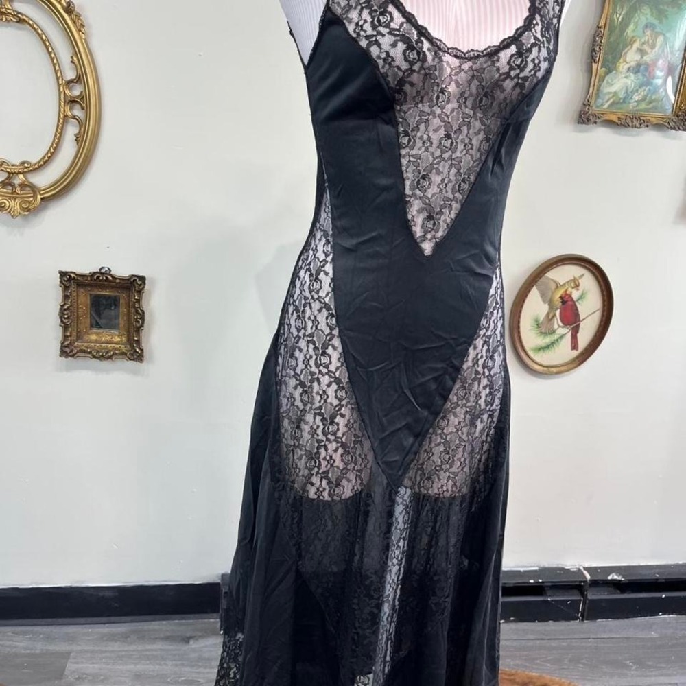 Vintage Y2K Black Lace Sheer Slip Dress – Goth Lingerie Maxi Grunge Fairy - Picture 2 of 8